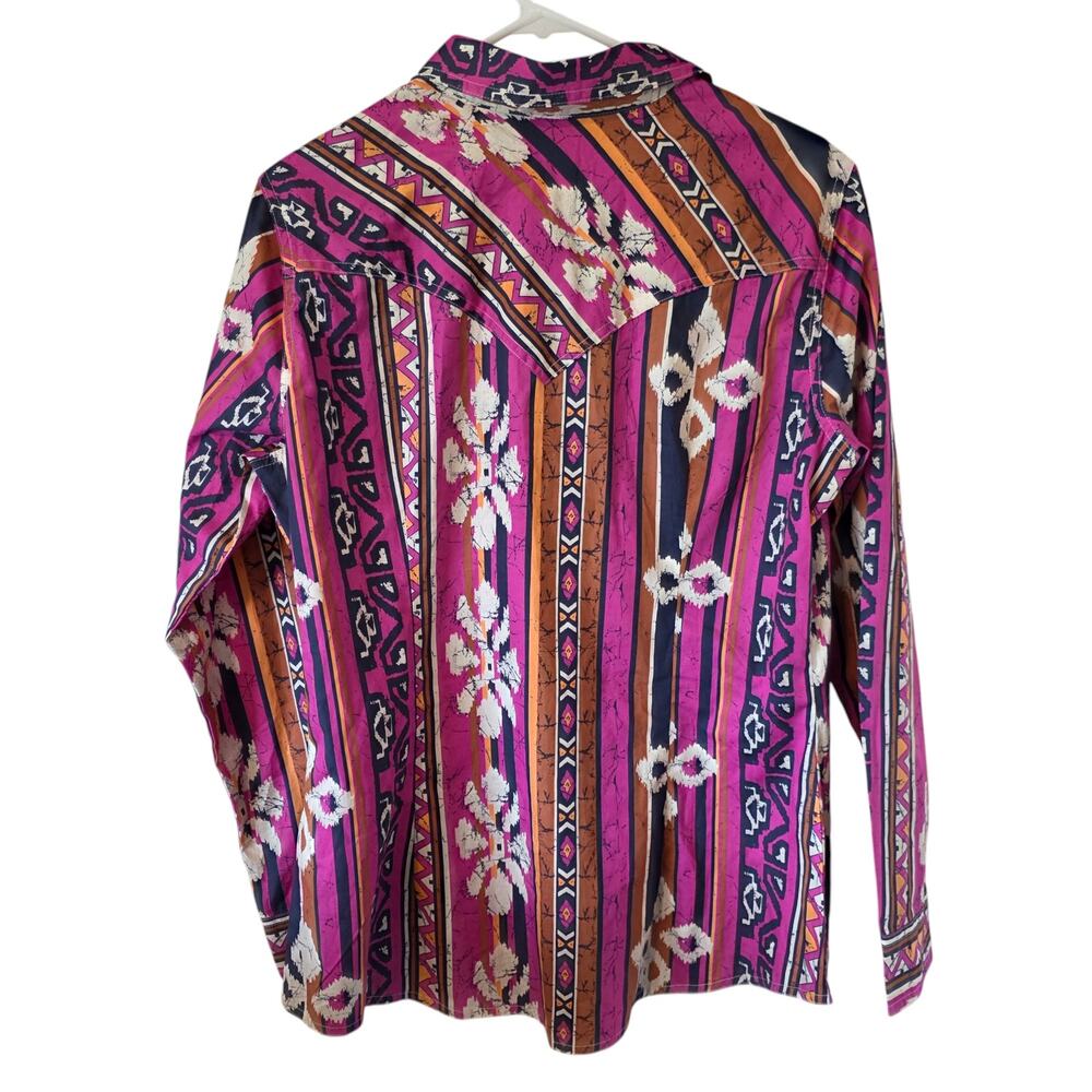 Wrangler Retro Long Sleeve Western Print Pearl Snap Shirt Large Purple NEW - Picture 2 of 4